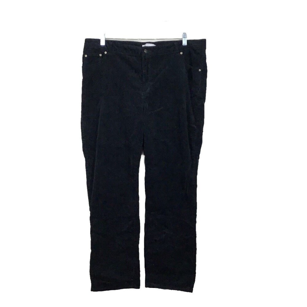 Woman Within Corduroy Black Pants Plus Size 18W Stretch Straight Leg Button Zip
